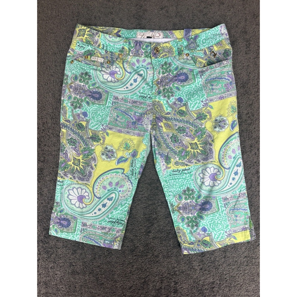 Baby Phat Shorts Women Size 11 Multicolor Paisley Print‎ Cotton Stretch Zip Fly